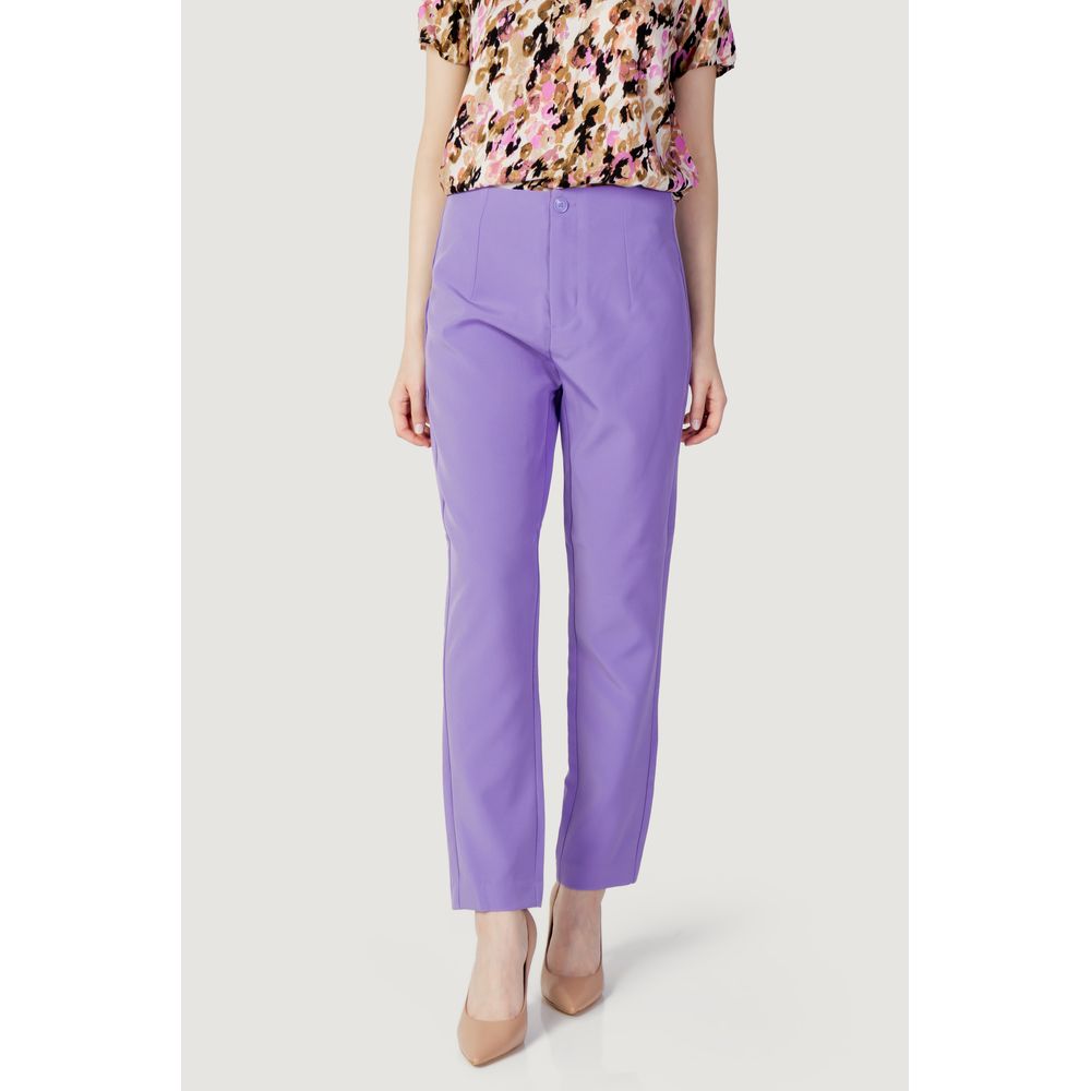 Purple Polyester Casual Pants