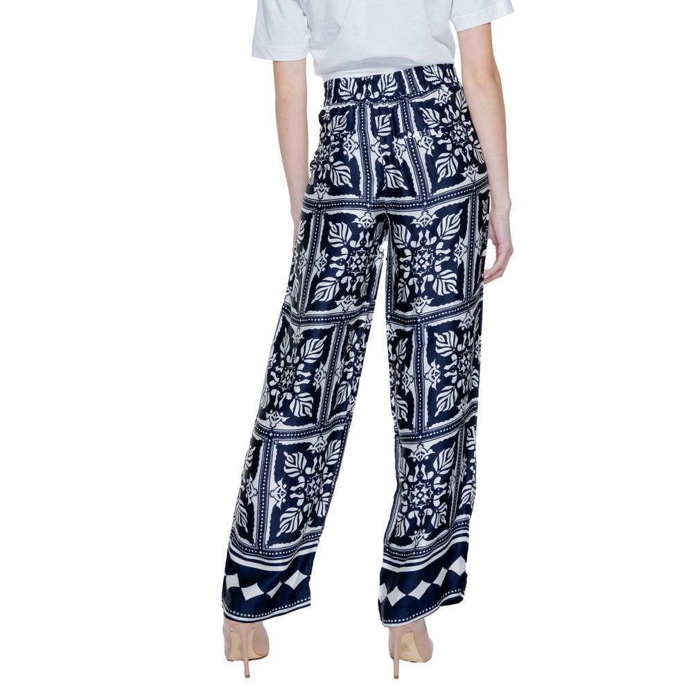 Blue Viscose Casual Pants