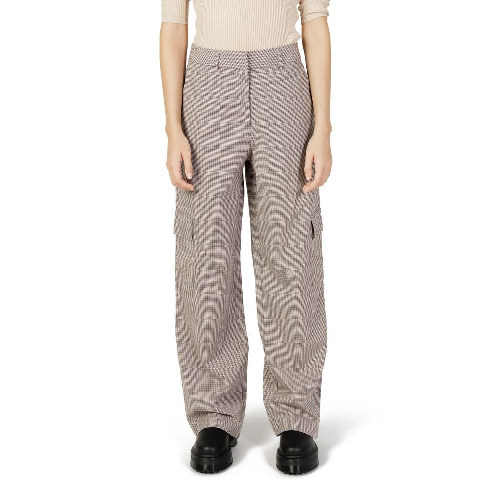 Beige Polyester Cargo Pants
