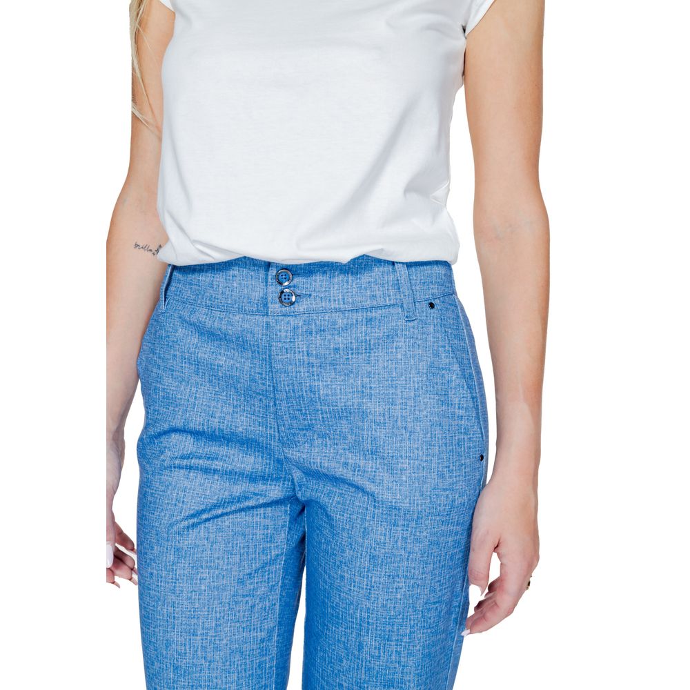 Blue Polyester Casual Pants
