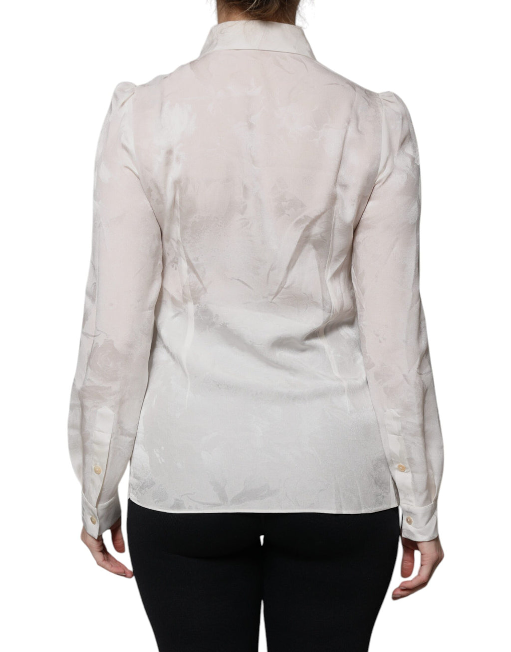 White Silk Collared Long Sleeves Shirt Top