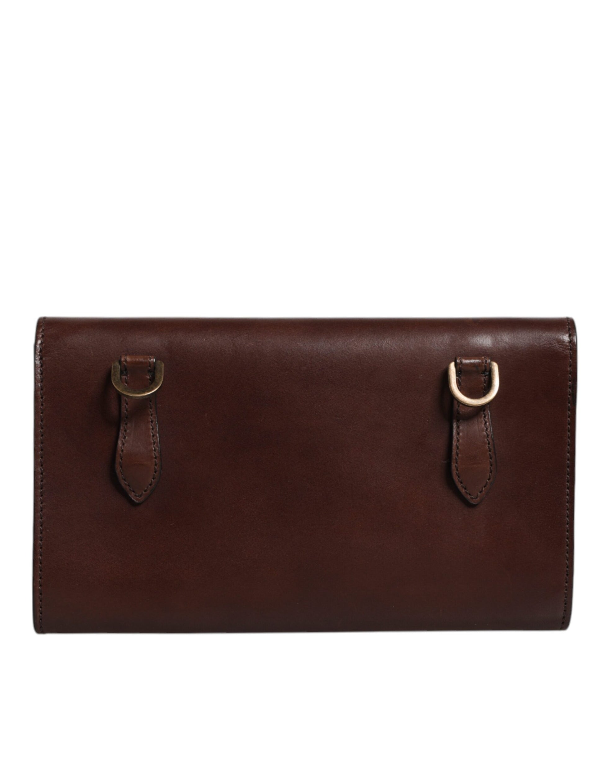 Brown Leather Logo Embossed Crossbody Bag