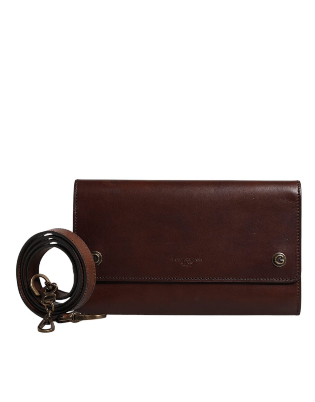 Brown Leather Logo Embossed Crossbody Bag