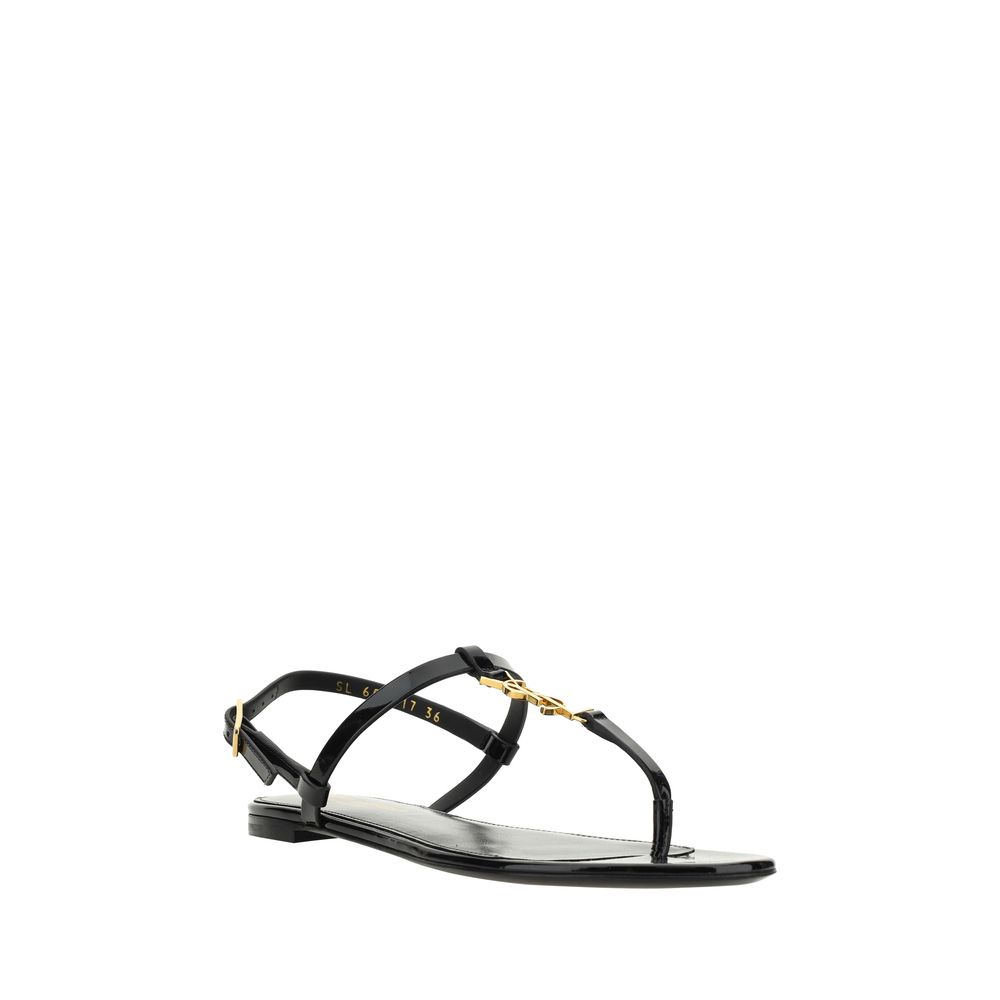 Black Calf Leather Bos Taurus Flat Sandals