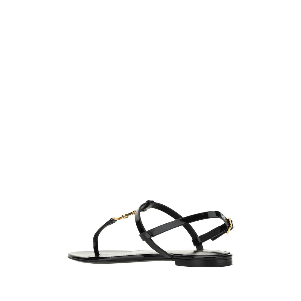 Black Calf Leather Bos Taurus Flat Sandals