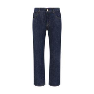 Blue Cotton Straight-Leg Jeans