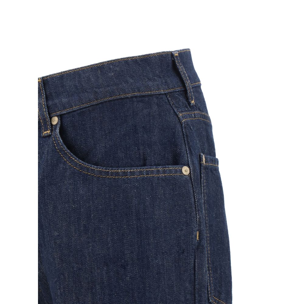 Blue Cotton Straight-Leg Jeans