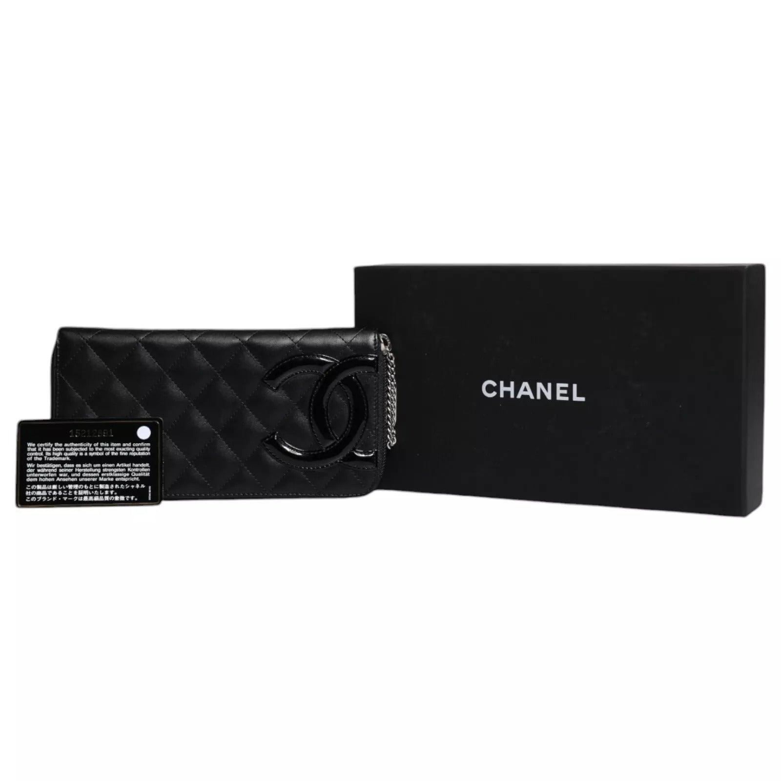 Black Quilted Leather Logo CC Continental Zip Wallet