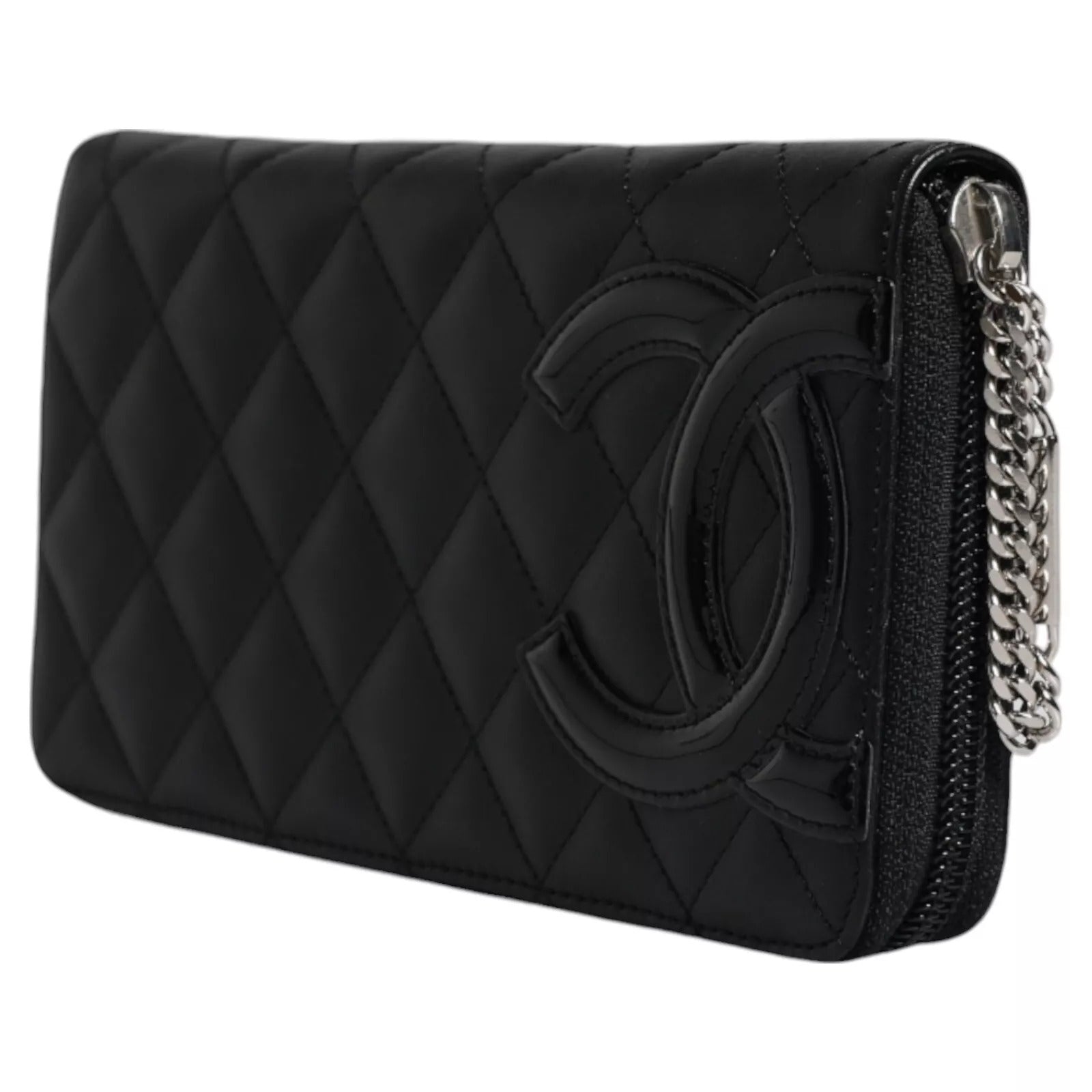 Black Quilted Leather Logo CC Continental Zip Wallet