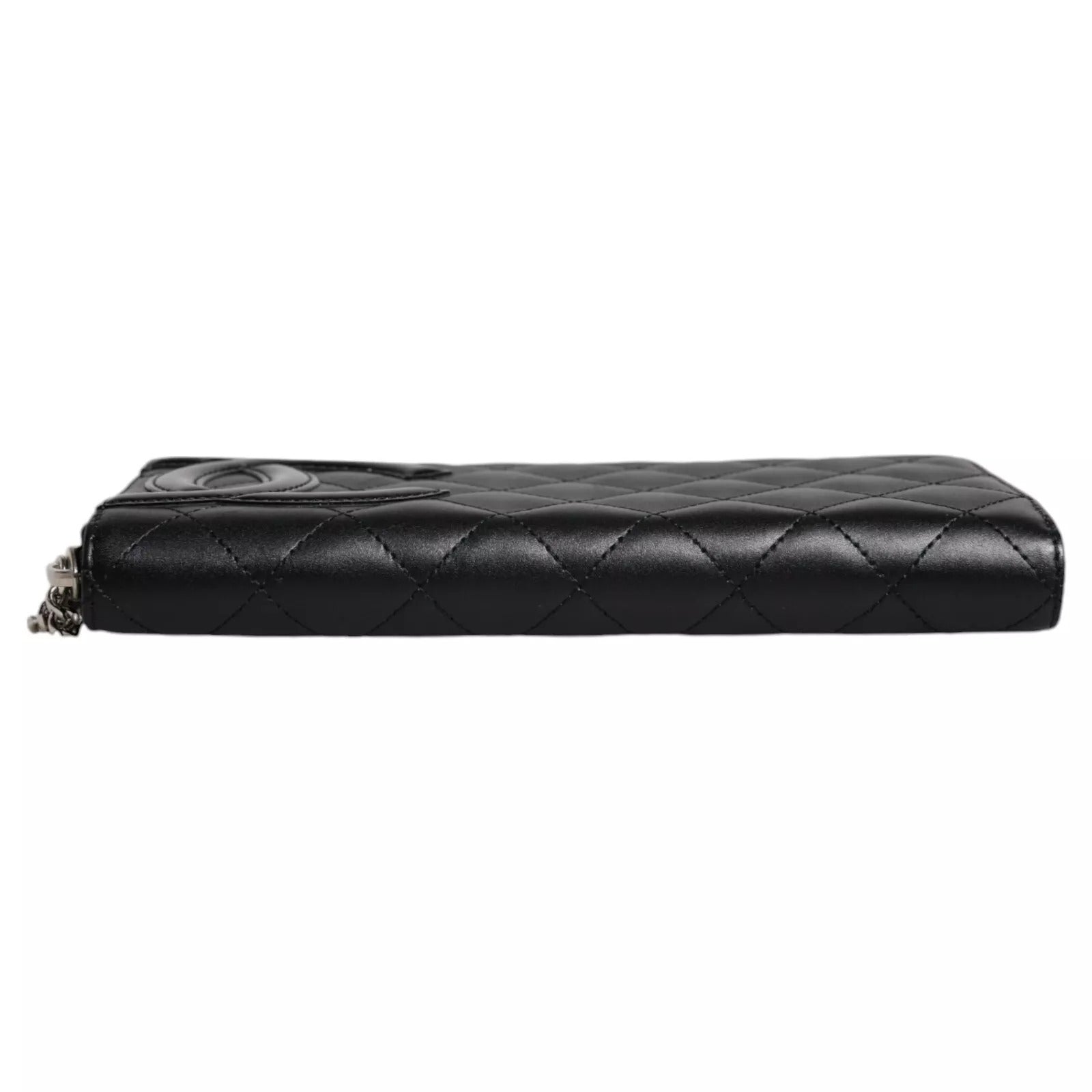 Black Quilted Leather Logo CC Continental Zip Wallet