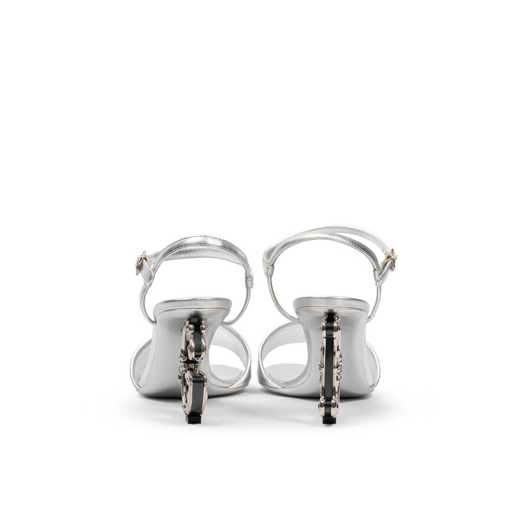 Gray Leather Stiletto Heel Sandals