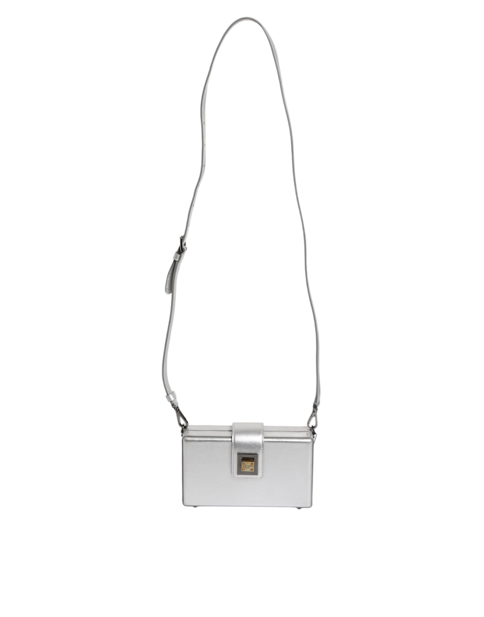 Metallic Silver DG BOX Leather Shoulder Strap Bag
