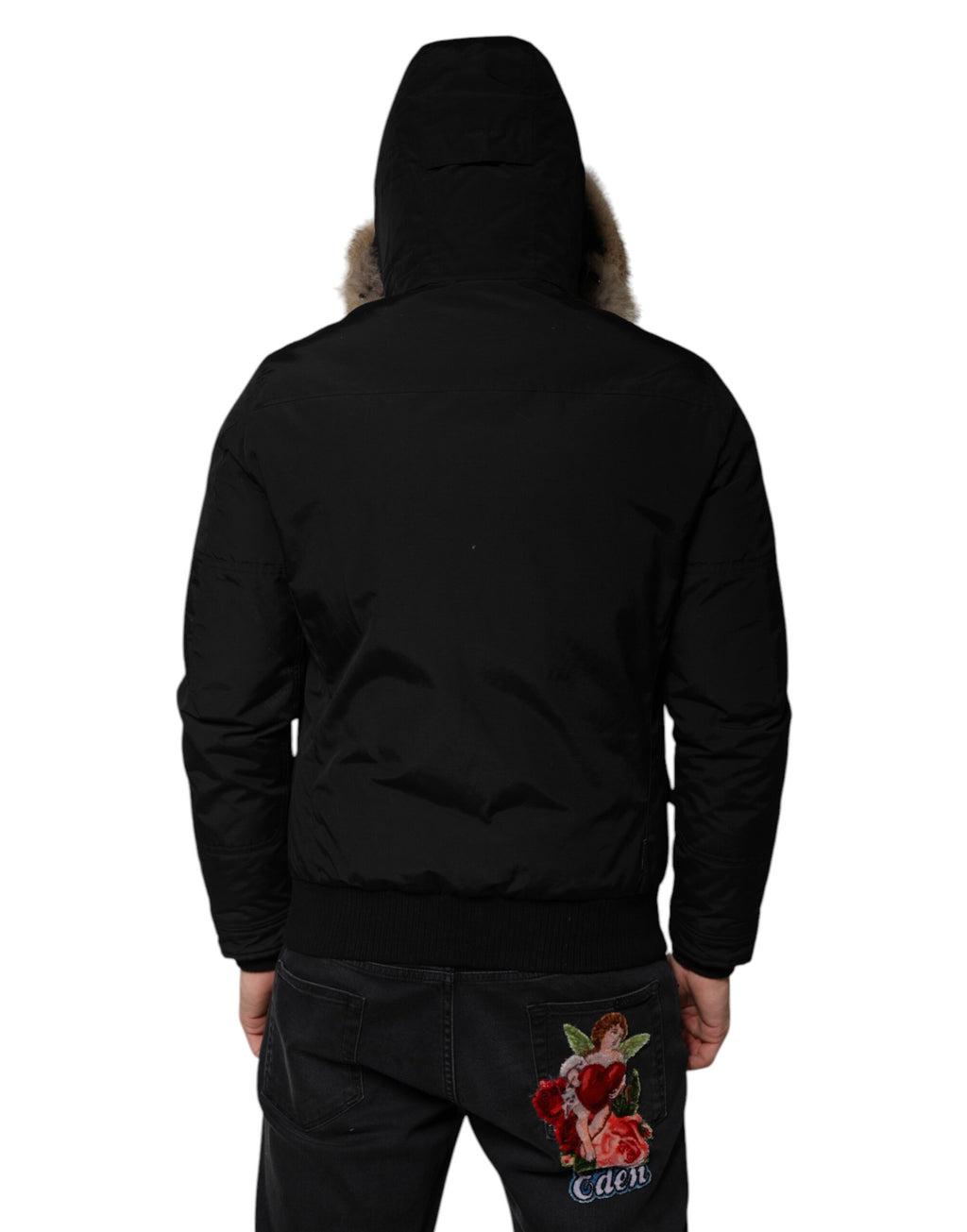 Black Hooded Long Sleeves Fur Shearling Coat Jacket