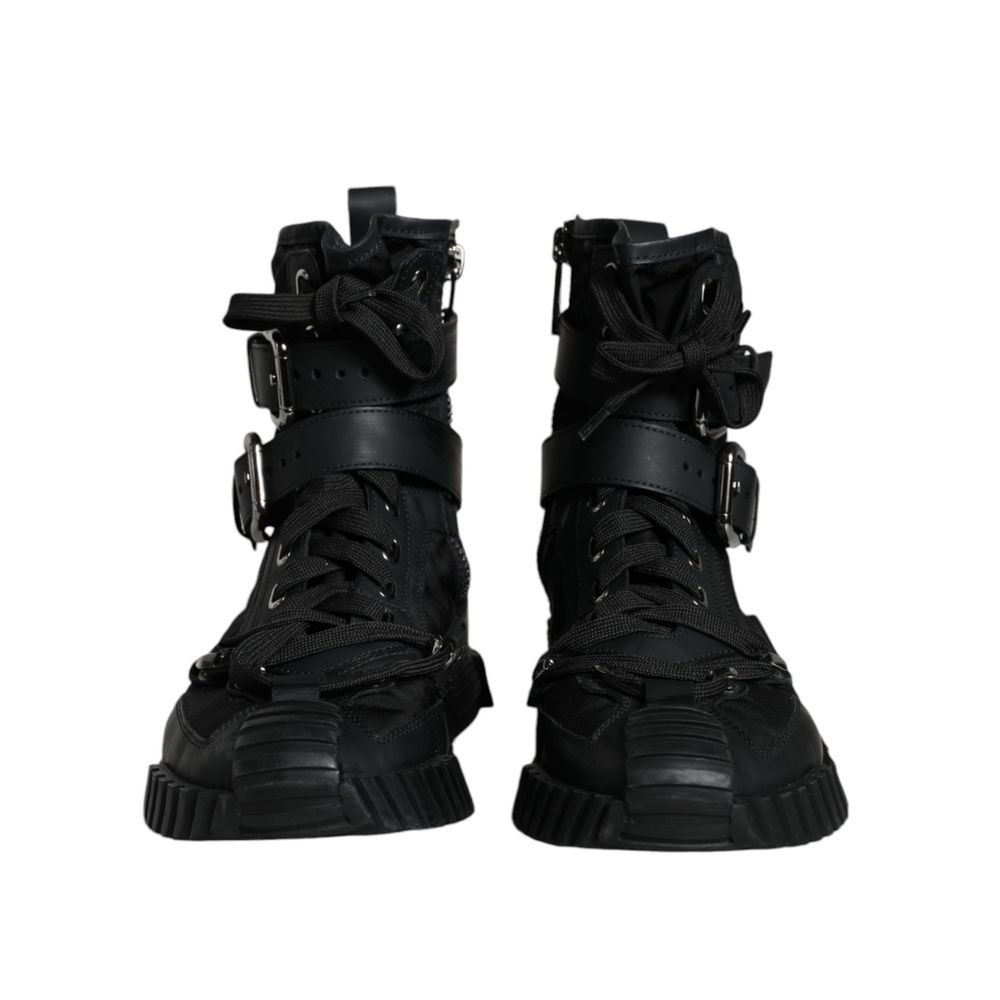 Black Nylon Lace-Up Boots