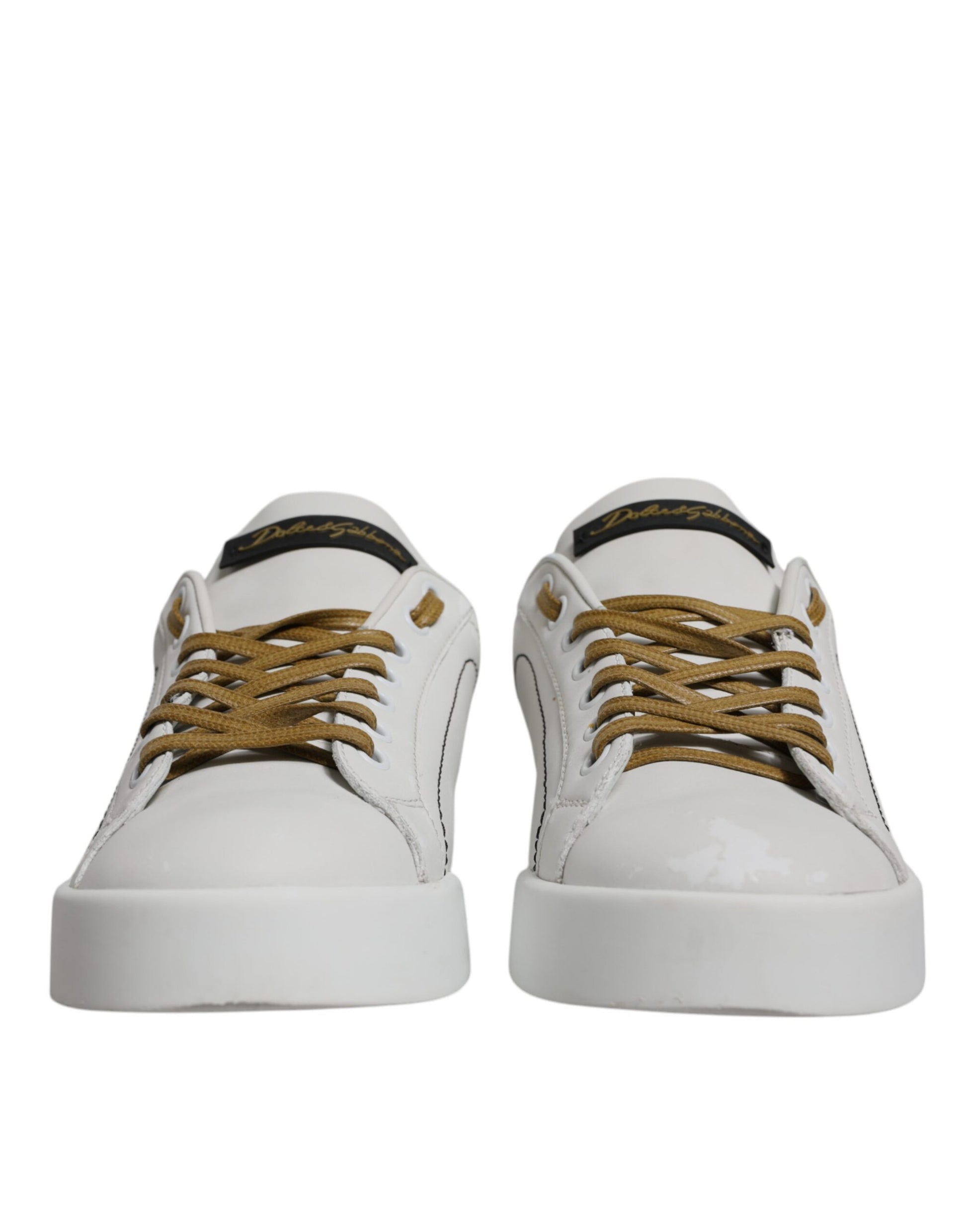 White Gold Leather Low Top Sneakers Shoes