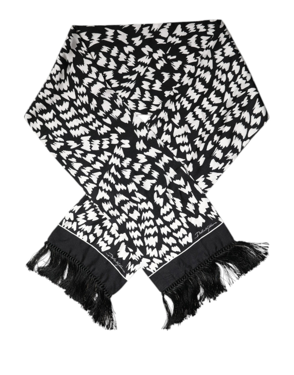 Black White Patterned Fringes Shawl Scarf