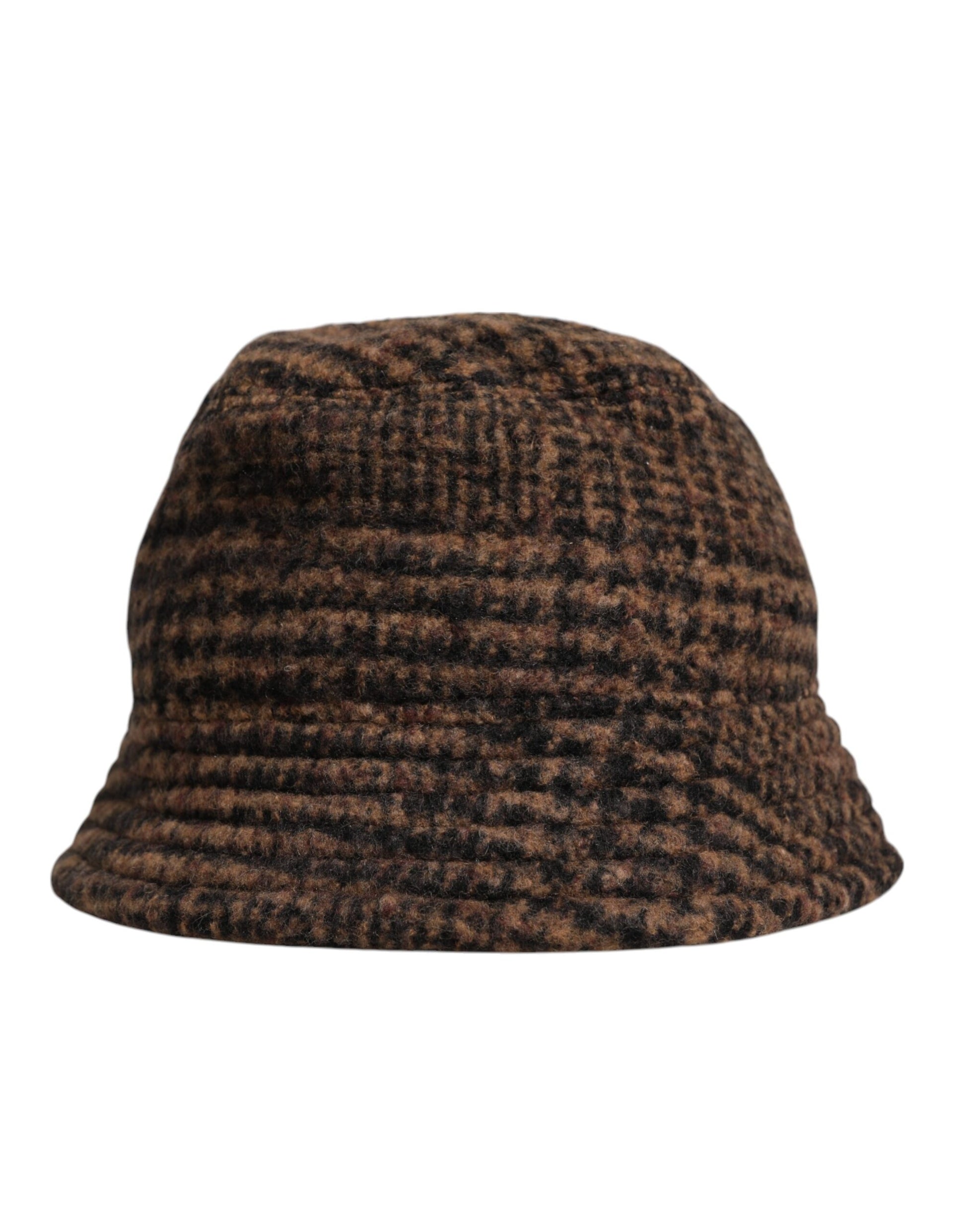 Brown Houndstooth Wool Woven Bucket Hat