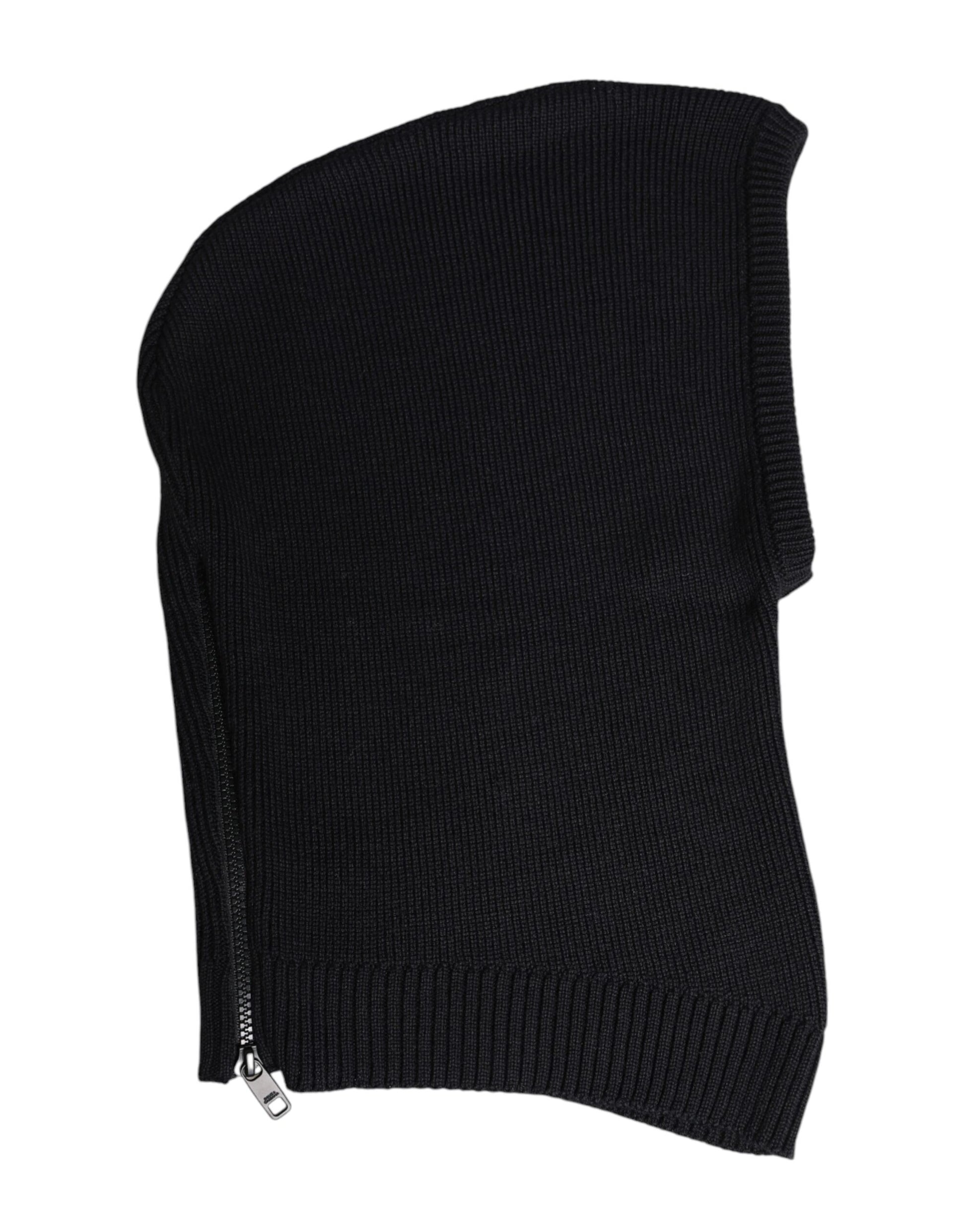 Black Wool Whole Head Wrap Balaclava Hat