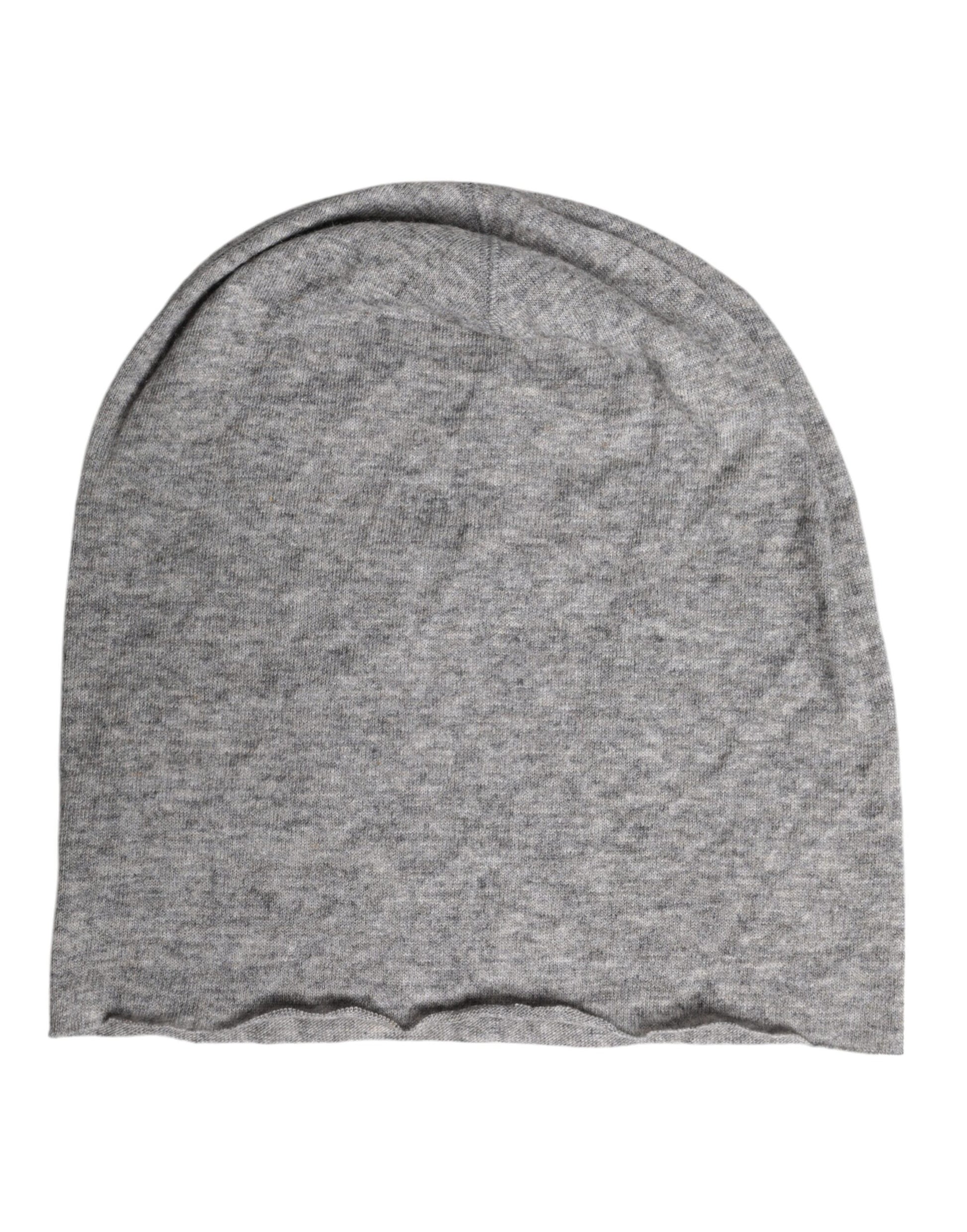 Gray Viscose Blend Knitted Beanie Cap