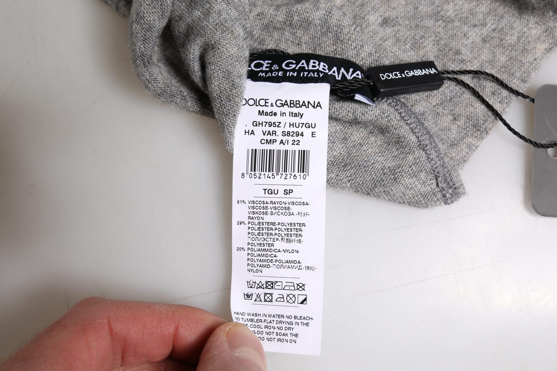 Gray Viscose Blend Knitted Beanie Cap