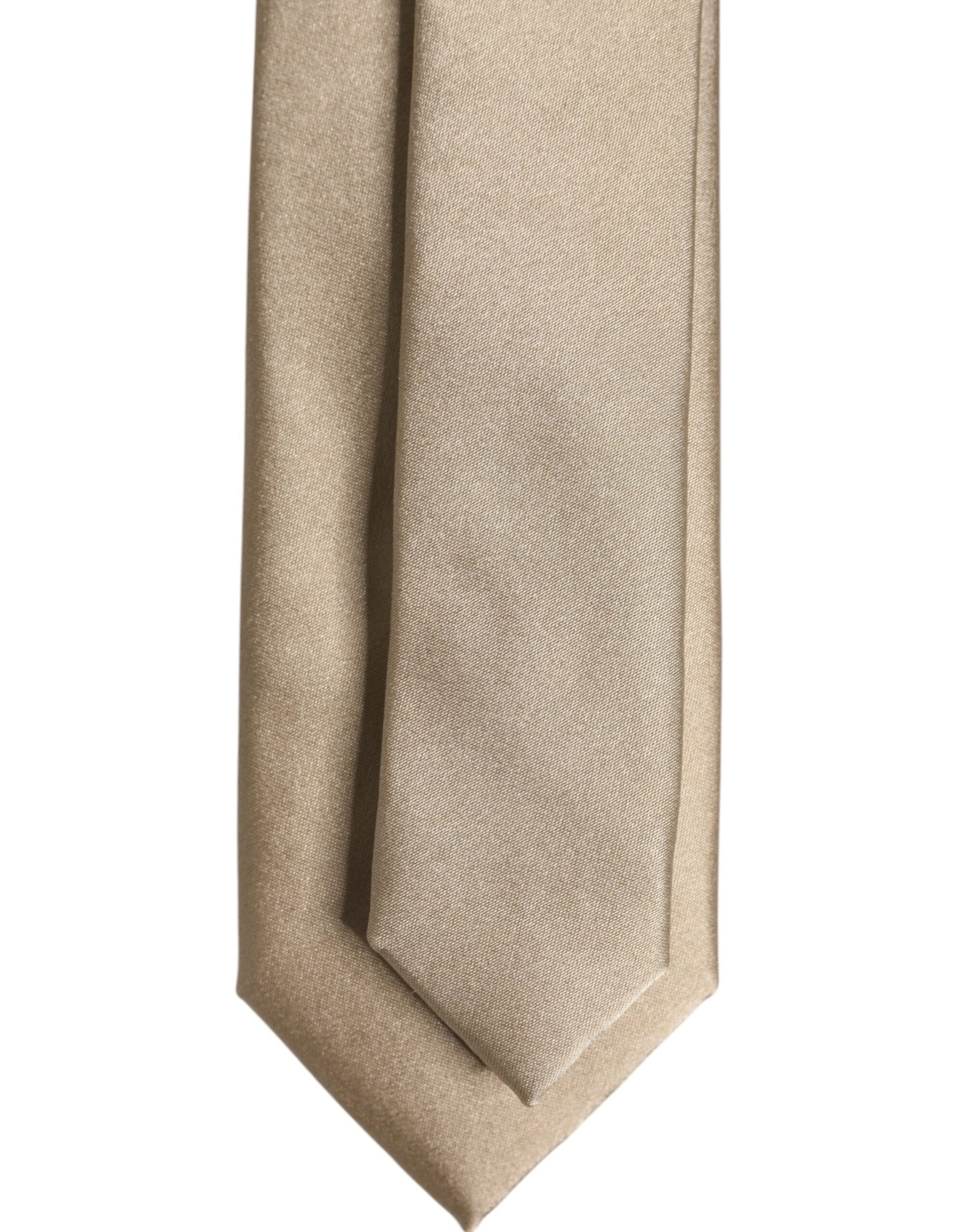 Beige Solid Silk Adjustable Necktie Tie