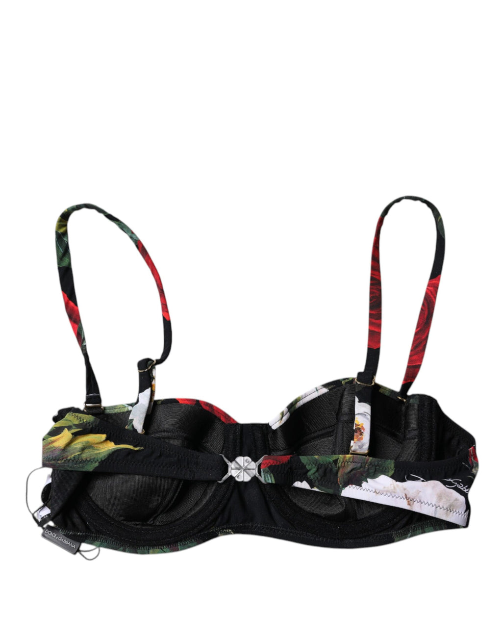 Black Floral Print Nylon Balconcino Bra Underwear