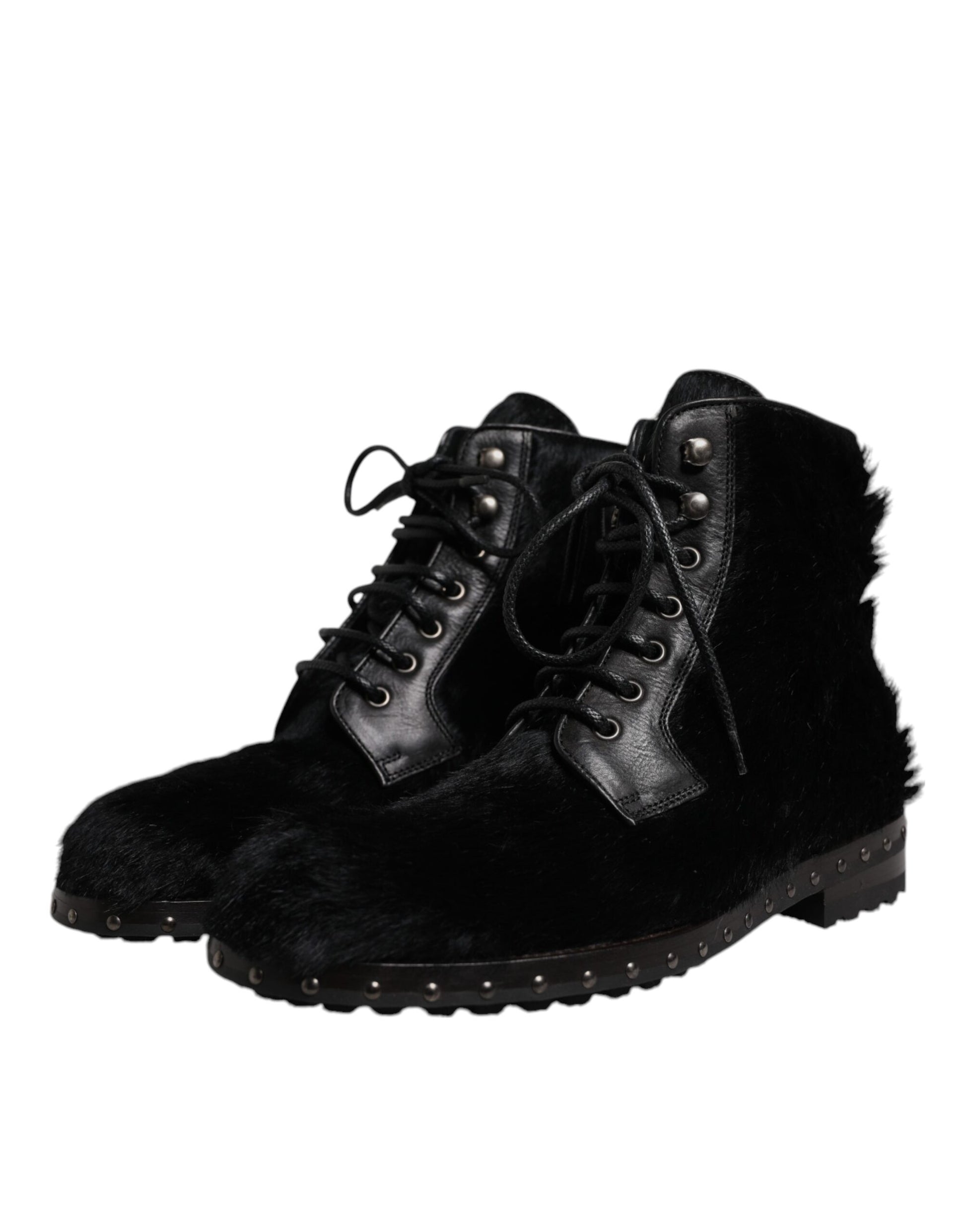 Black Pony Style Leather Mid Calf Boots Shoes