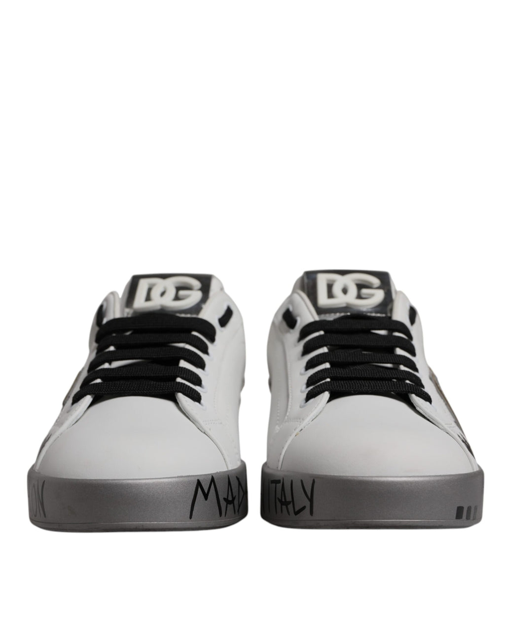 White Silver Crystal Logo Portofino Sneakers Shoes
