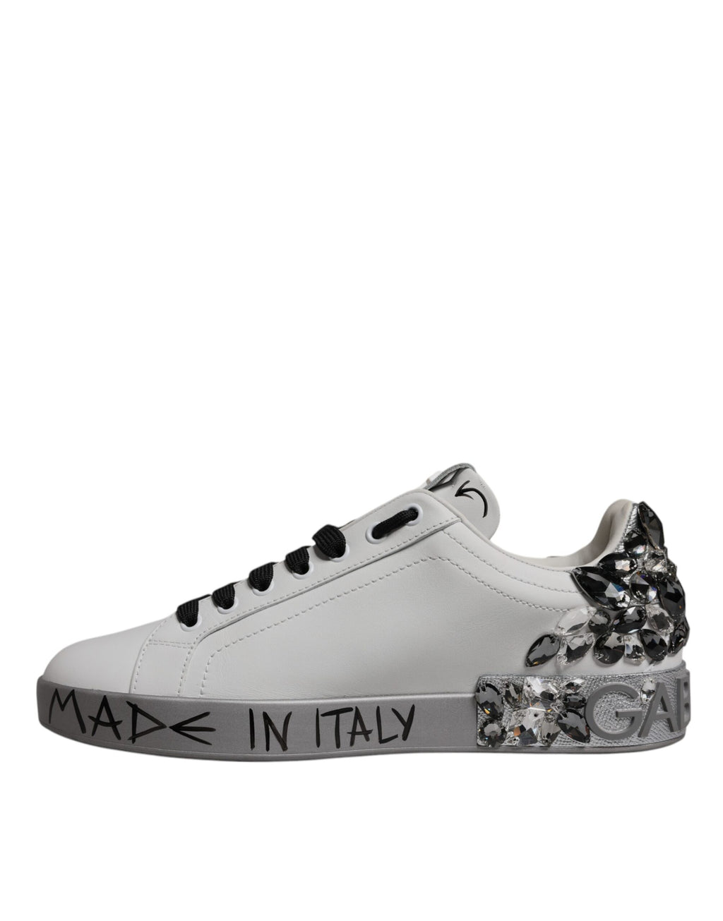 White Silver Crystal Logo Portofino Sneakers Shoes