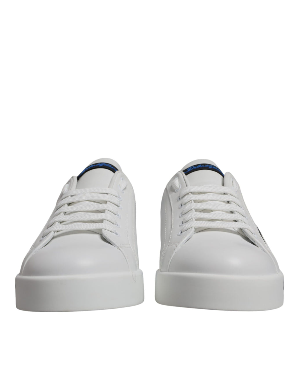 White Blue Leather Logo Low Top Sneakers Shoes