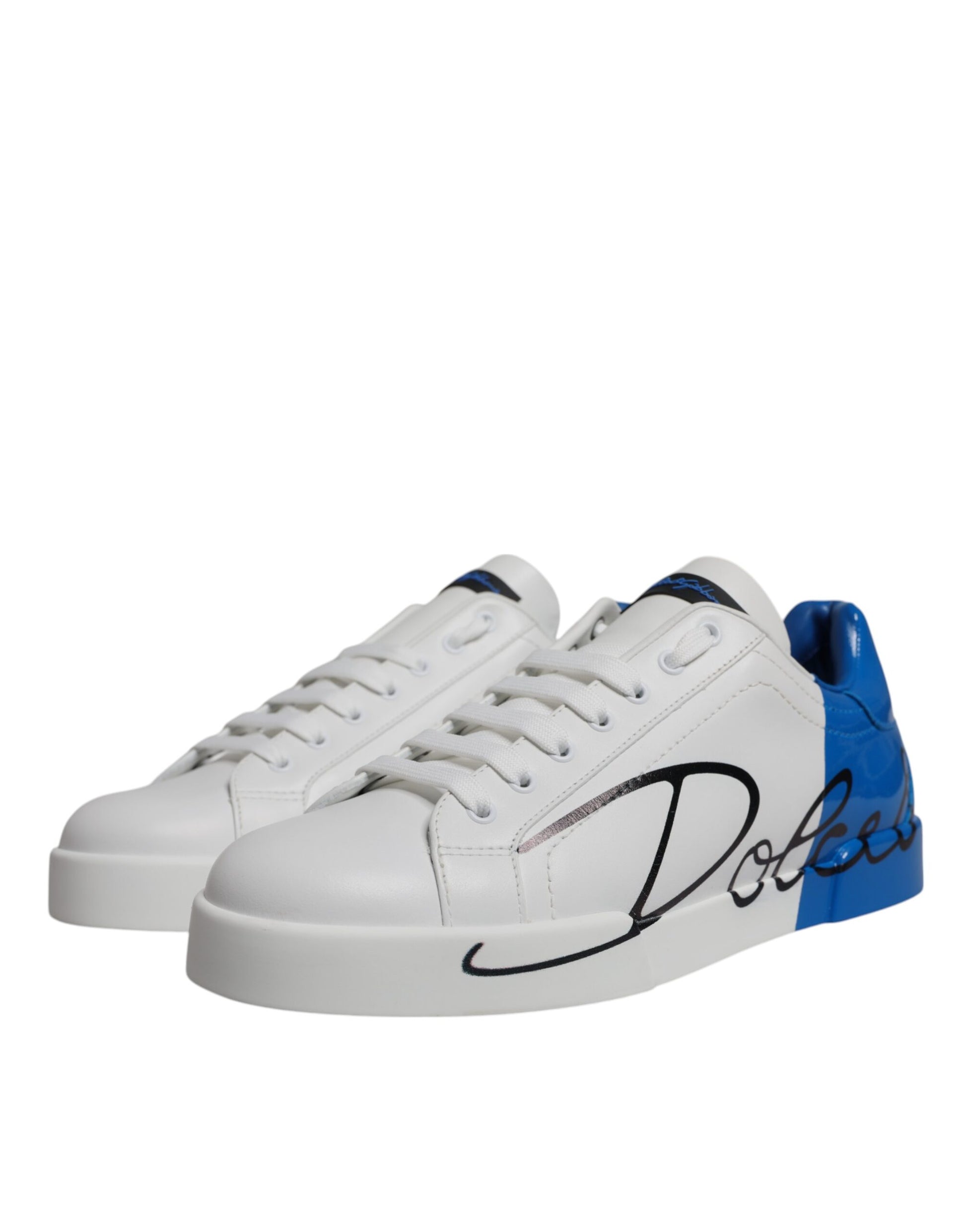 White Blue Leather Logo Low Top Sneakers Shoes