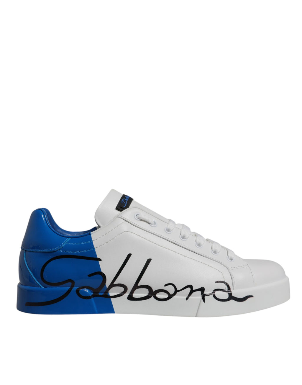 White Blue Leather Logo Low Top Sneakers Shoes