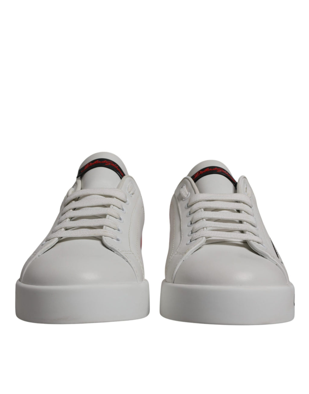 White Red Leather Logo Low Top Sneakers Shoes