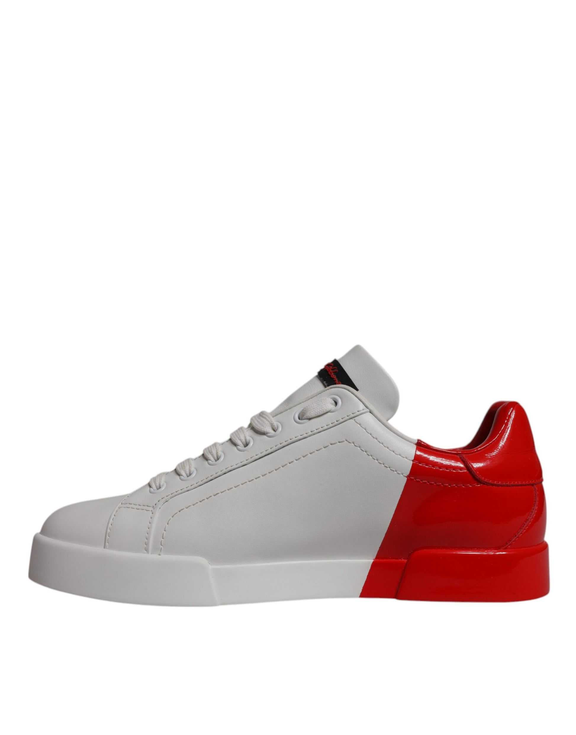 White Red Leather Logo Low Top Sneakers Shoes