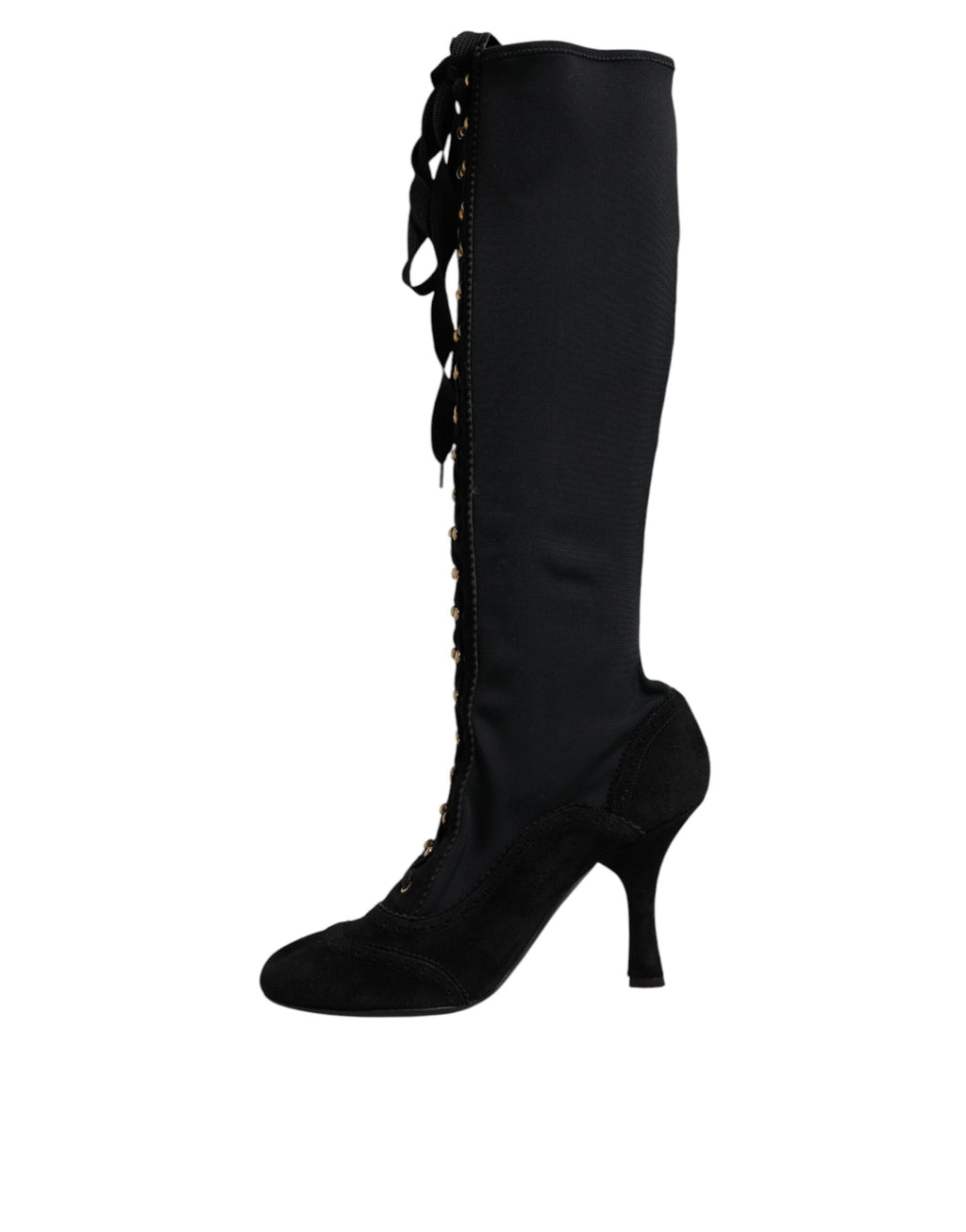 Black Lace Up Heels High Boots Shoes