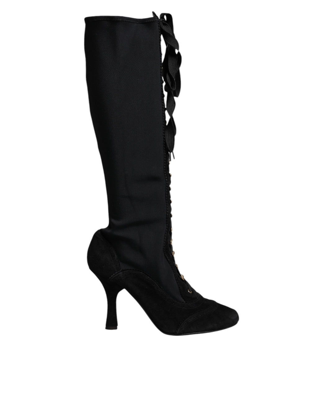 Black Lace Up Heels High Boots Shoes
