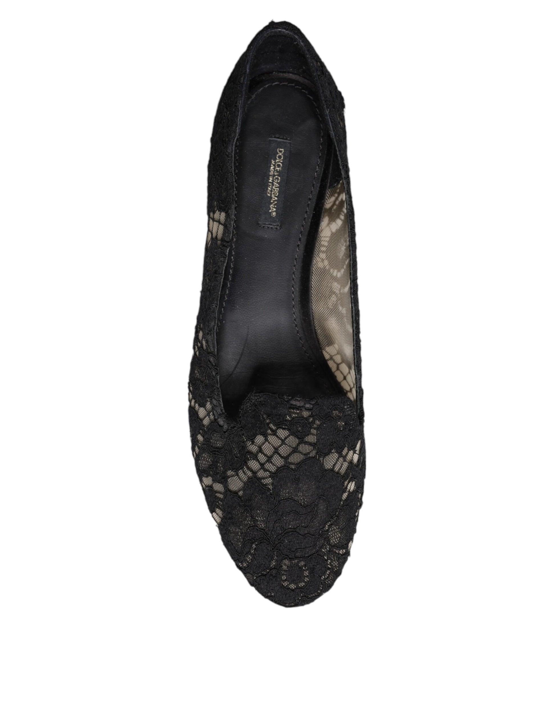 Black Taormina Lace Slip On Flats Shoes