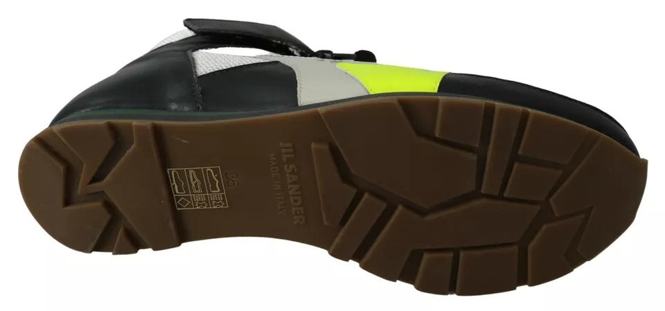 Fog Gray Neon Green Black Lace-Up Strap Shoes