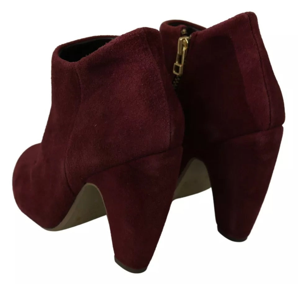 Maroon Blush Velvet Suede Penelope Ankle Boots Shoes