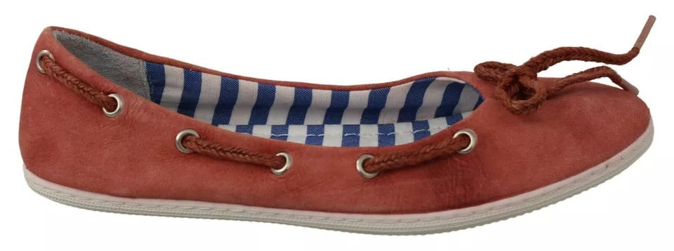 Coral Suede Lace Bow Loafers Ballet Flat Shoes