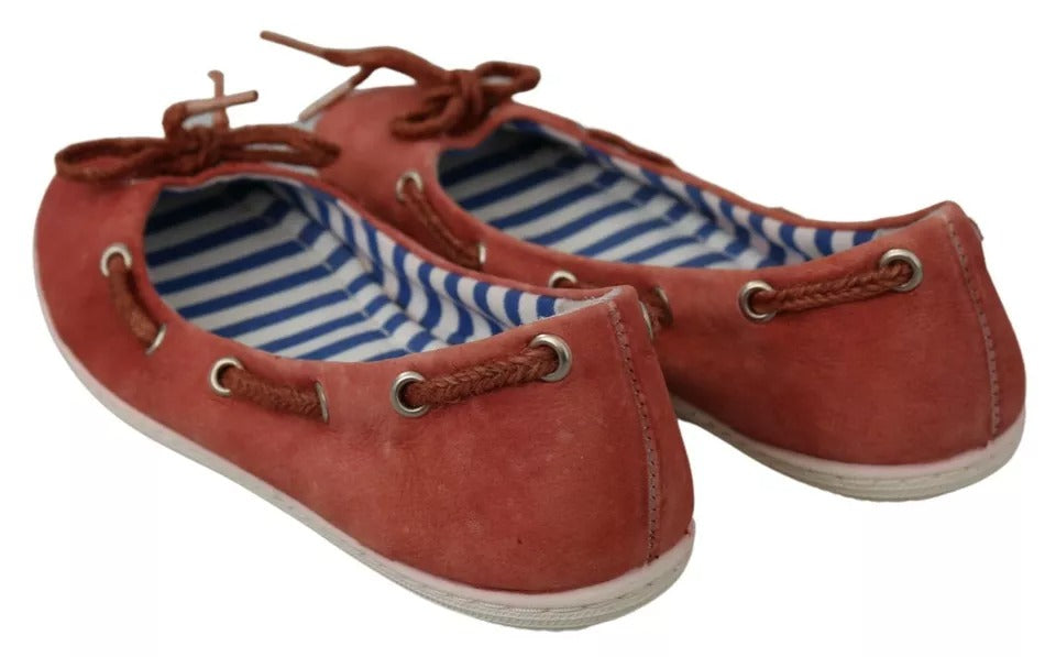 Coral Suede Lace Bow Loafers Ballet Flat Shoes