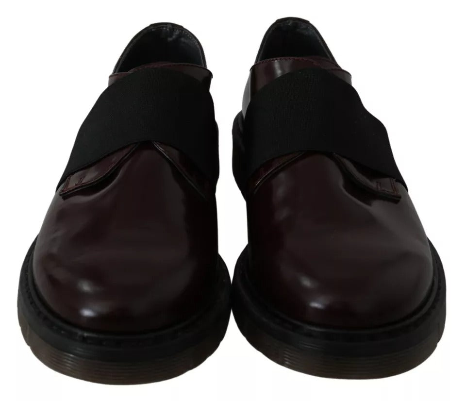 Dark Brown Leather Elastic Strap Shoes