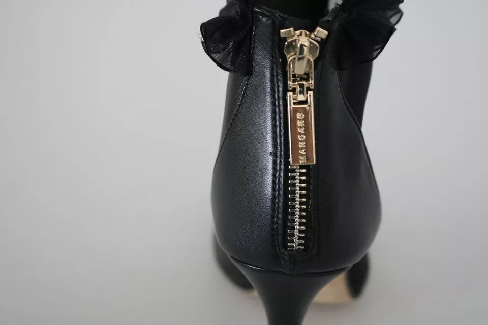 Black Leather Mesh Stiletto High Heels Peep Toe Boots Shoes