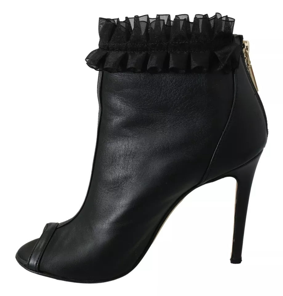 Black Leather Mesh Stiletto High Heels Peep Toe Boots Shoes