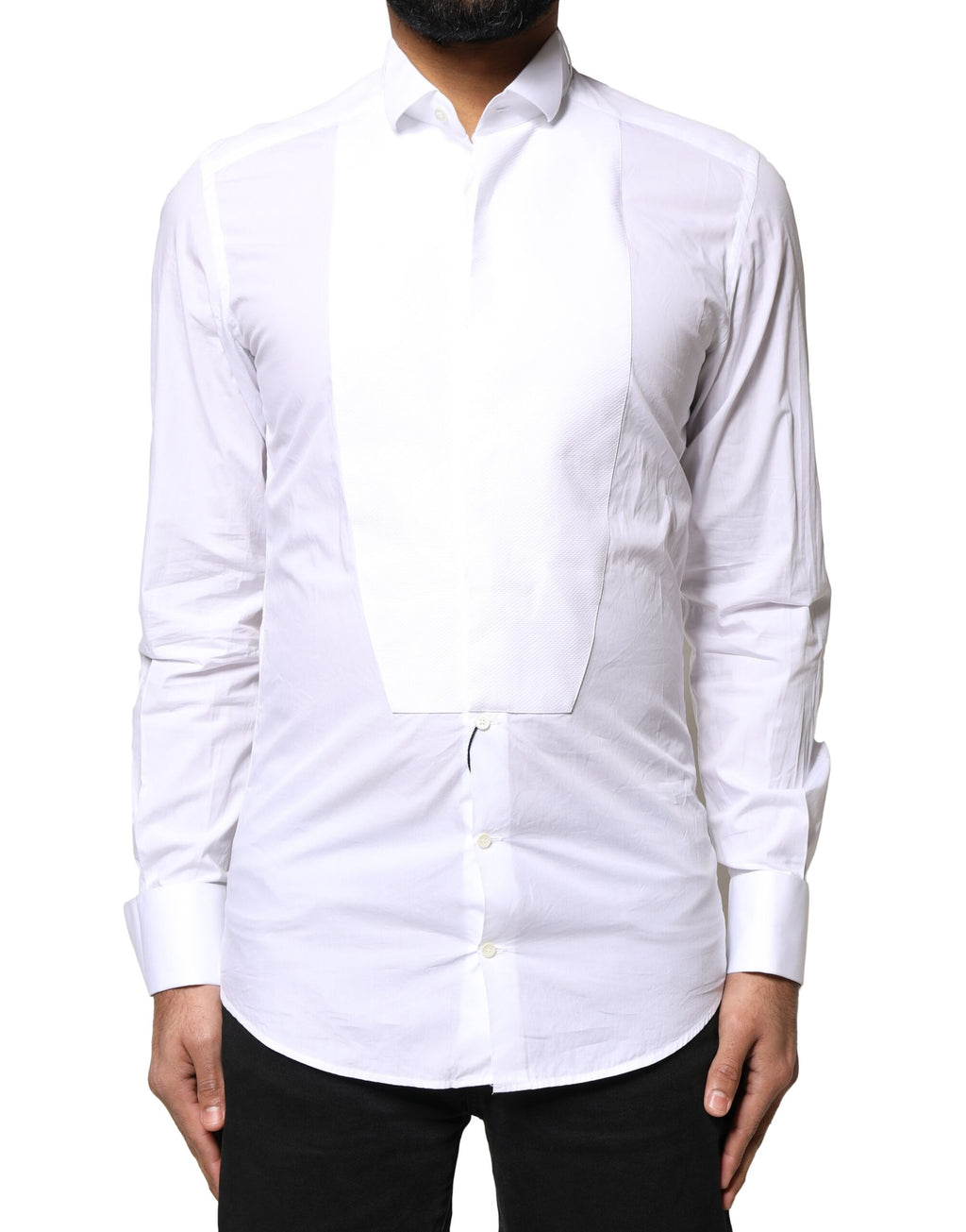 White GOLD CottonPoplin Bib Formal Dress Shirt