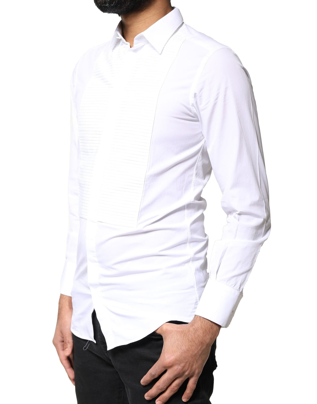 White GOLD Cotton Poplin Bib Men Dress Shirt