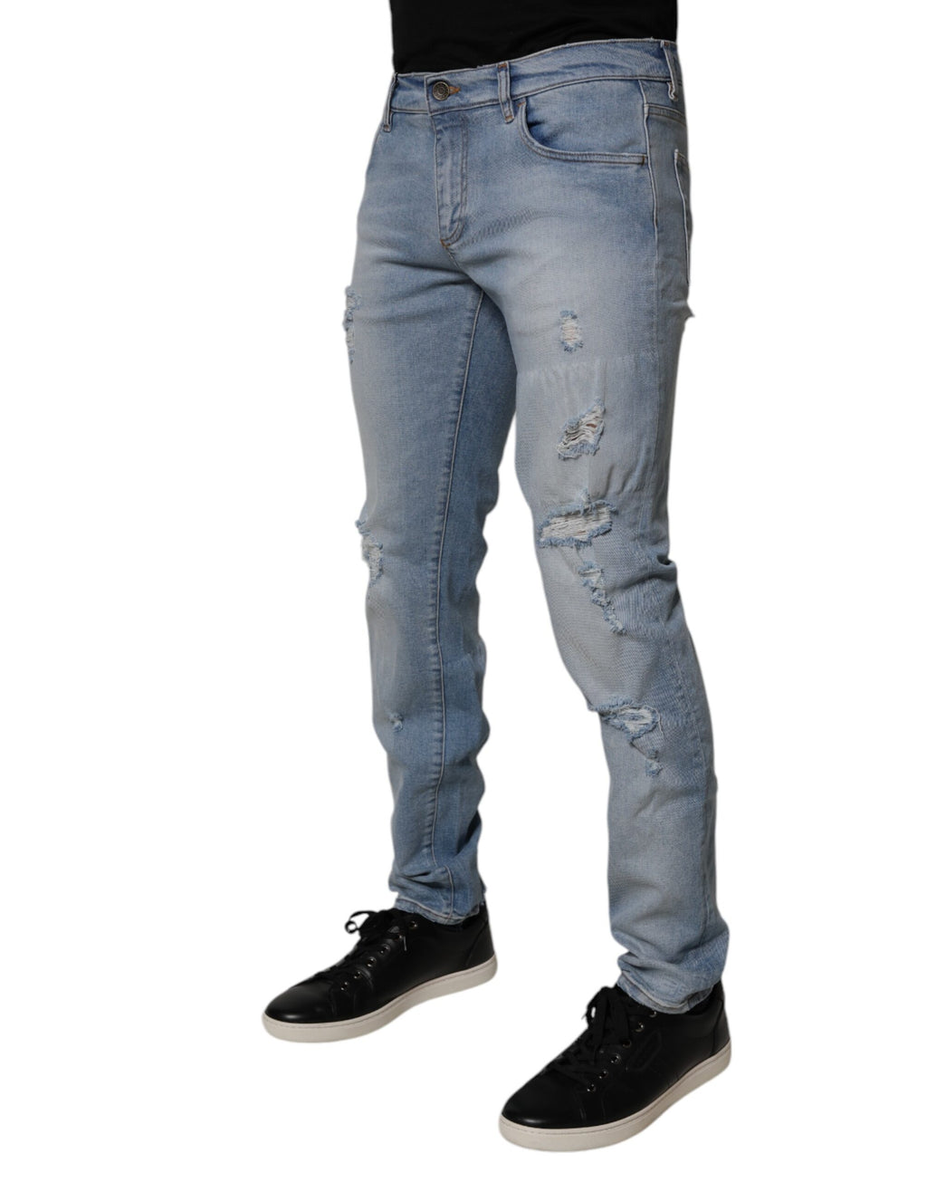 Blue Tattered Cotton Skinny Men Denim Jeans