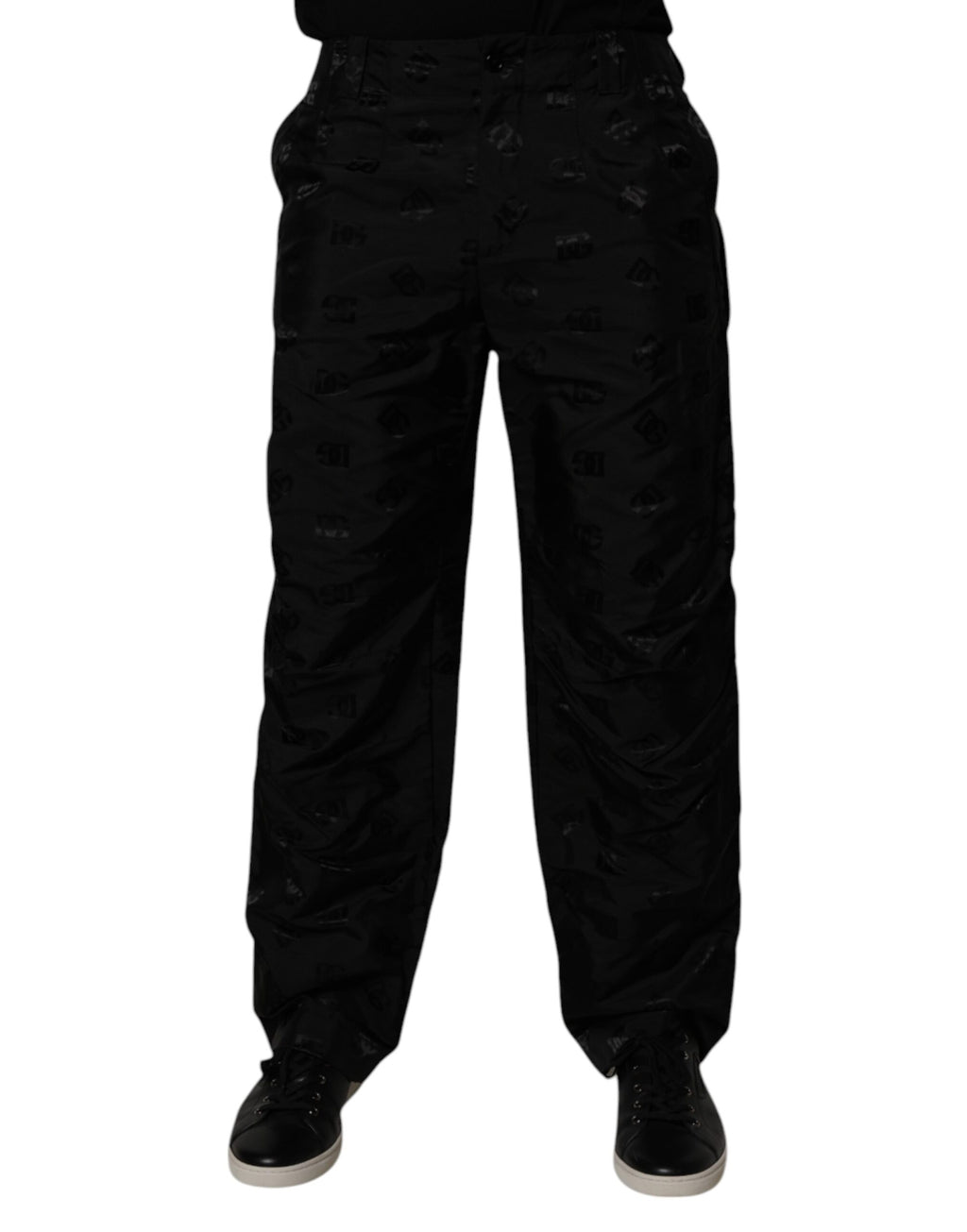 Black Logo Monogram Straight Pants