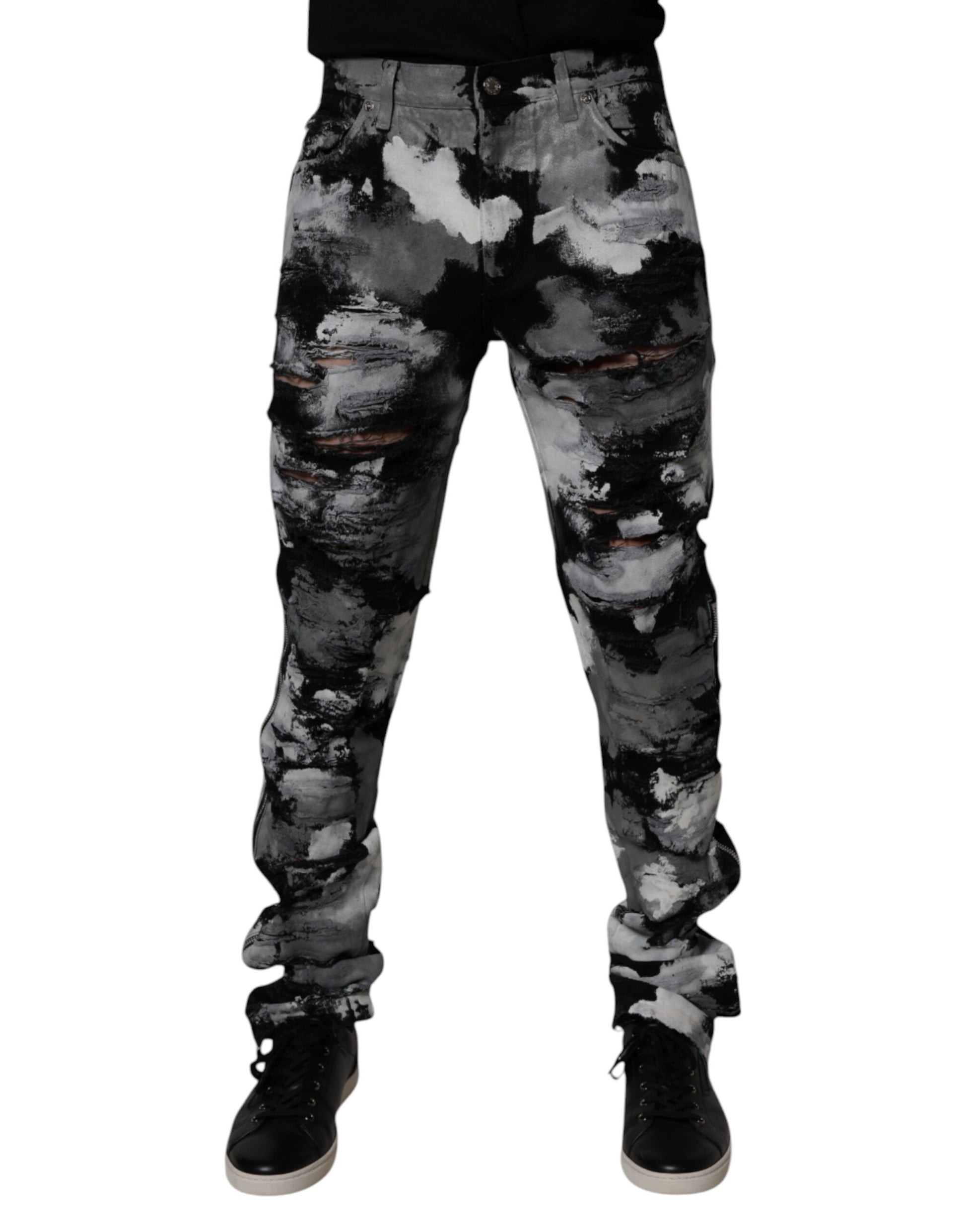 Multicolor Camouflage Tattered Skinny Denim Jeans