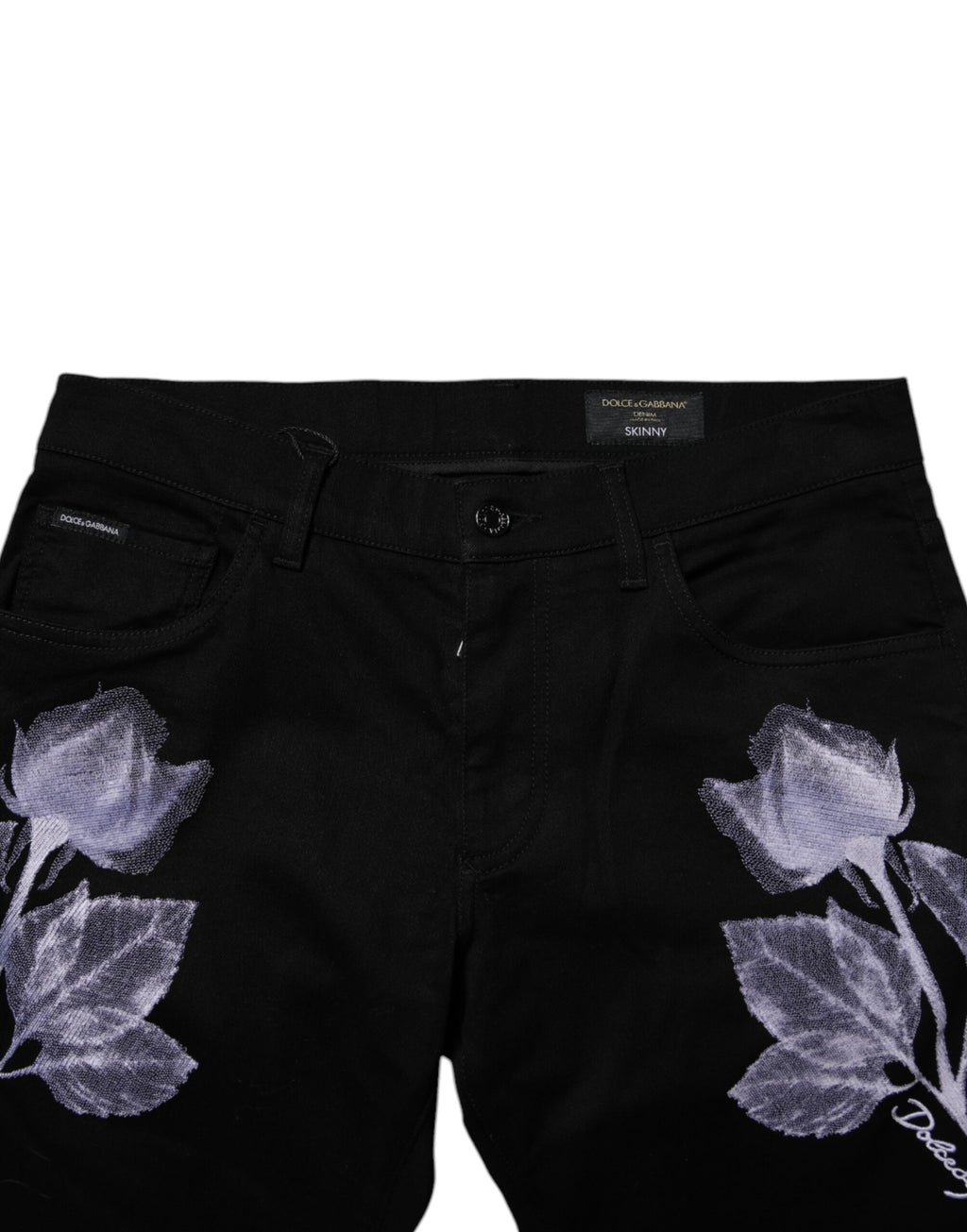 Black Floral Cotton Skinny Men Denim Jeans